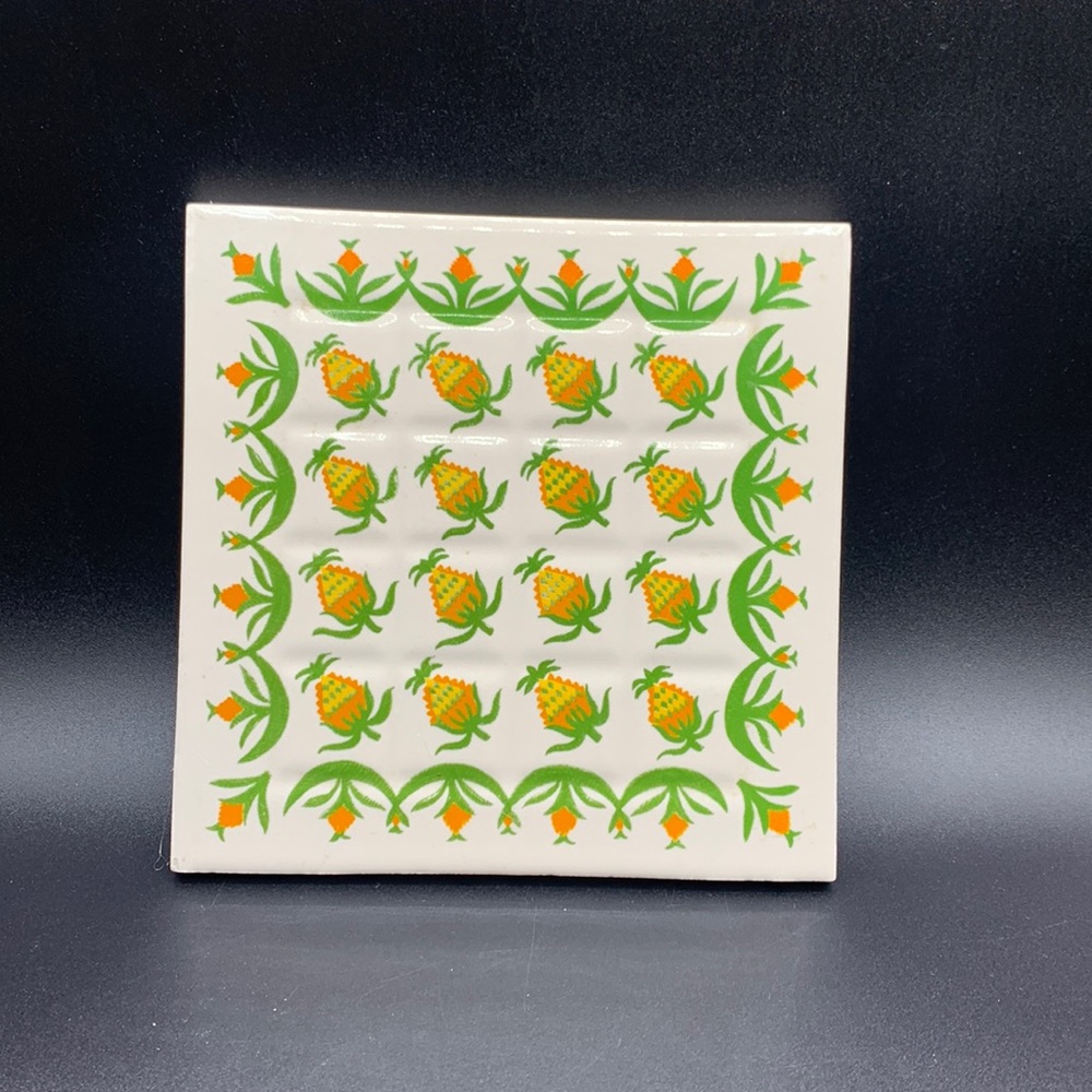 Vintage Celebration of Life Quilt Pineapple Square Raised Surface Stoneware Tile